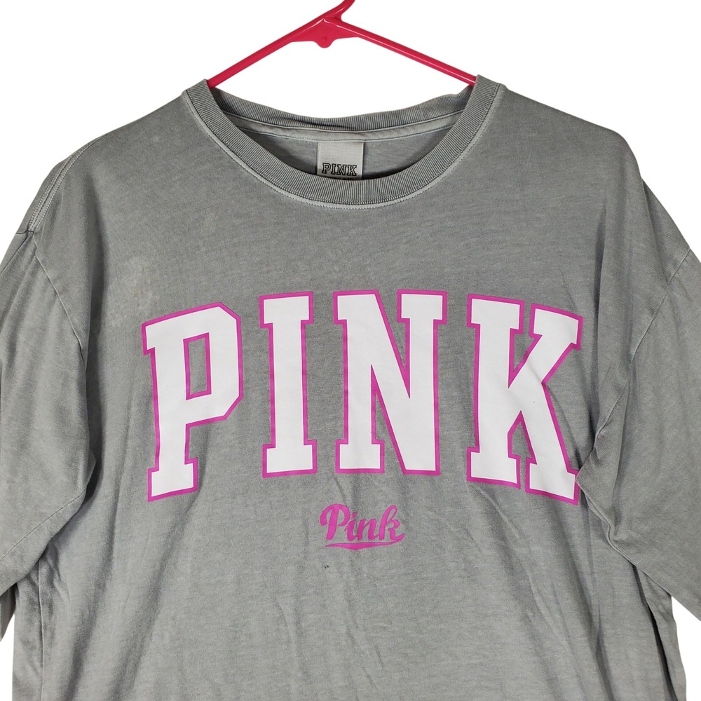 PINK Victoria's Secret Long Sleeve Graphic Tee Gray Pink Logo Small
